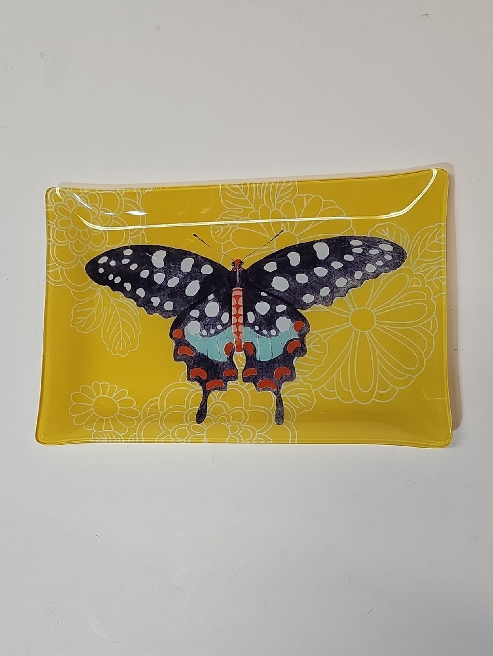 Pier 1 Butterfly Decorative Glass Accent Tray Trinket Dish